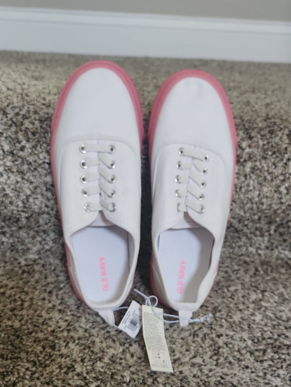 Old Navy White Canvas Sneakers with Pink Sole Trim - NWT